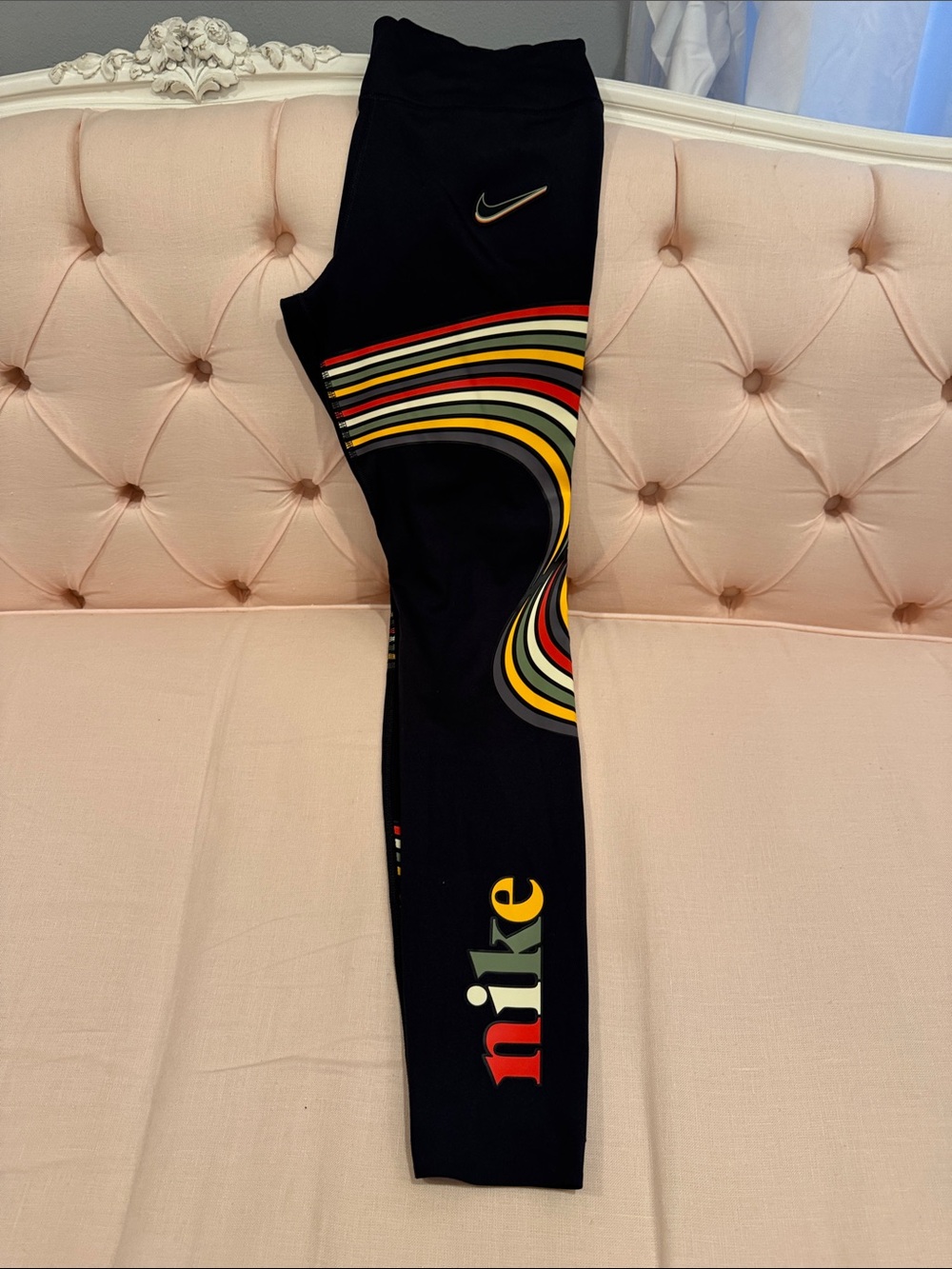 Nike Black Leggings with Rainbow Stripe & Logo